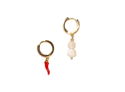 18K Gold Plated Freshwater Pearls with Red Hot Enamel Chili Pendant - Hot Chilli Earrings For Women