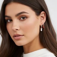 18K Gold Plated Freshwater Pearls with Red Hot Enamel Chili Pendant - Hot Chilli Earrings For Women