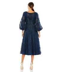 Mac Duggal Women's Embellished Plunge Neck Bishop Sleeve Dress