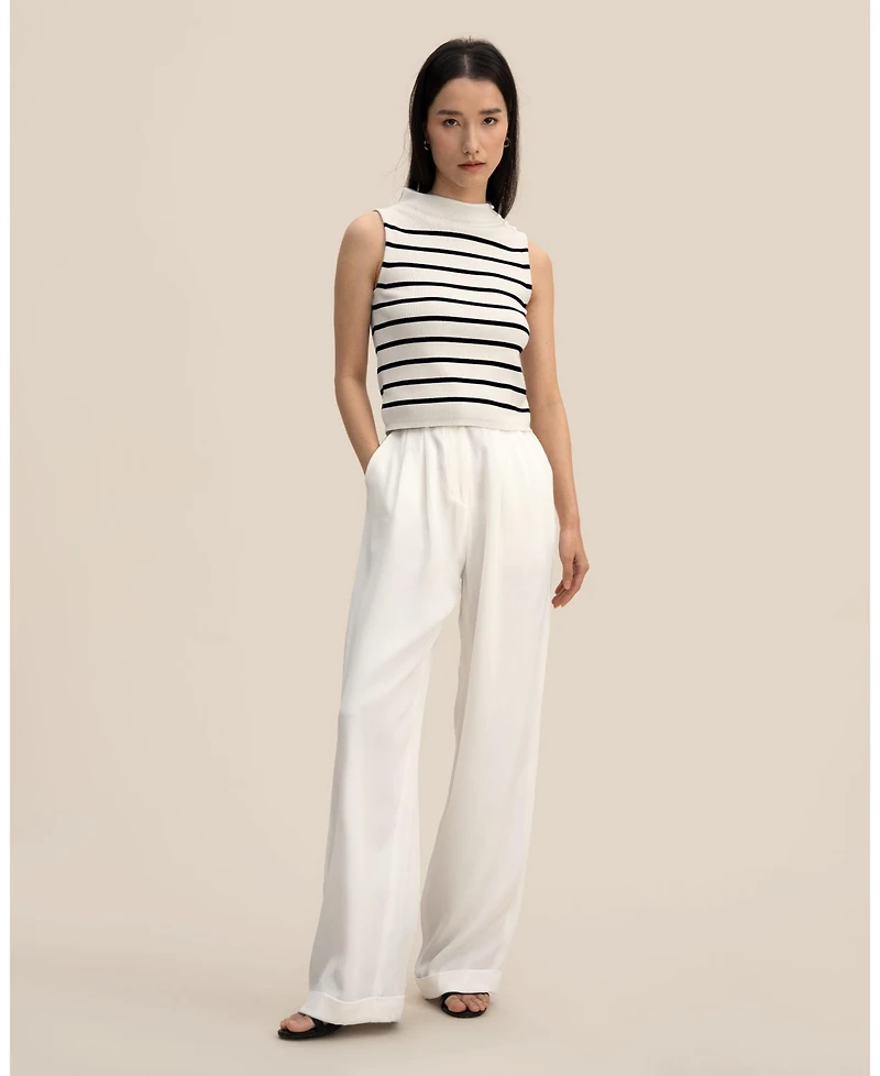 Cropped Spun Silk Strip Sweater Top for Women