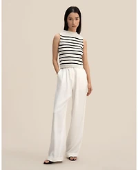 Cropped Spun Silk Strip Sweater Top for Women