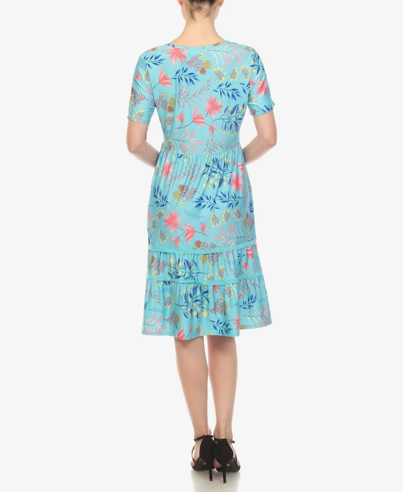 White Mark Women's Floral Short Sleeve Knee Length Dress