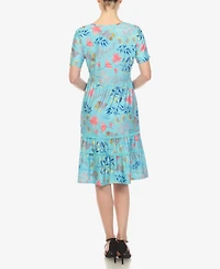 White Mark Women's Floral Short Sleeve Knee Length Dress