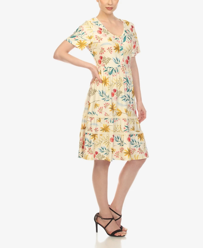 White Mark Women's Floral Short Sleeve Knee Length Dress