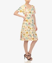 White Mark Women's Floral Short Sleeve Knee Length Dress
