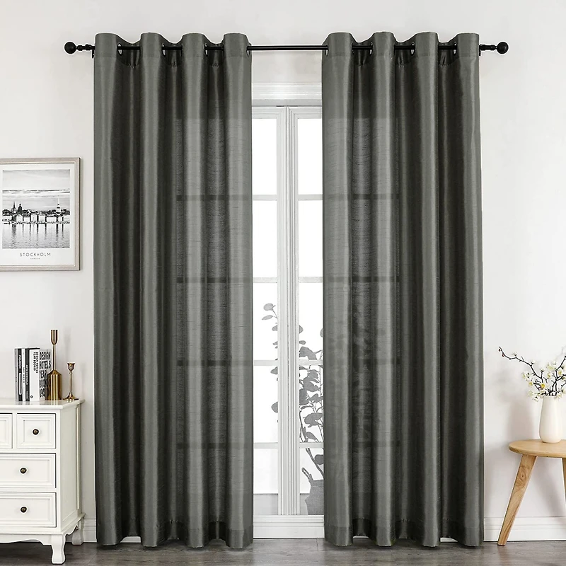 Kate Aurora Artisan Lightweight Transparent Faux Silk Sheer Grommet Single Curtain Panel