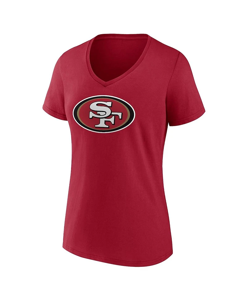 Women's Fanatics Christian McCaffrey Scarlet San Francisco 49ers Player Icon Name and Number V-Neck T-shirt