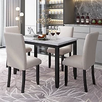Streamdale Faux Marble 5-Piece Dining Set Table with 4 Thicken Cushion Dining Chairs Home Furniture, White/Light Gray+Black