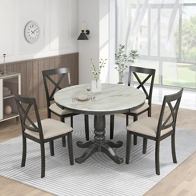 Streamdale Furniture 5 Pieces Dining Table And Chairs Set For 4 Persons, Kitchen Room Solid Wood Table With 4 Chair