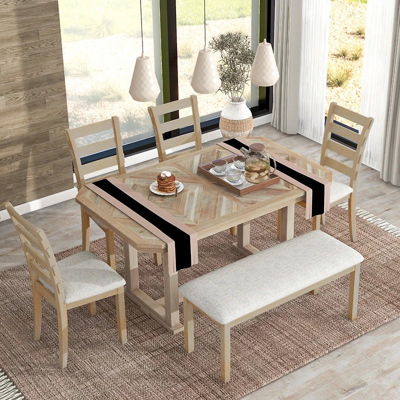 Streamdale 6-Piece Dining Table Set w/ Solid Rubberwood Top