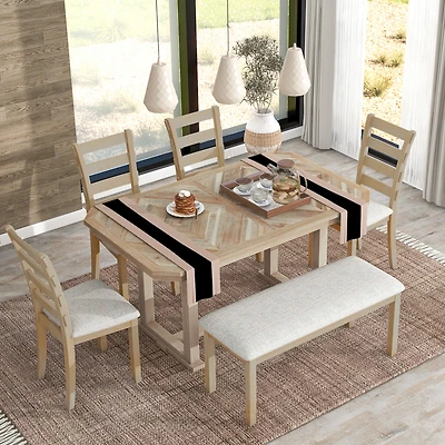 Streamdale 6-Piece Dining Table Set w/ Solid Rubberwood Top