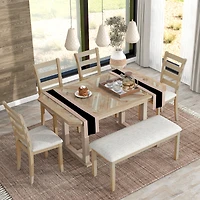 Streamdale 6-Piece Dining Table Set w/ Solid Rubberwood Top