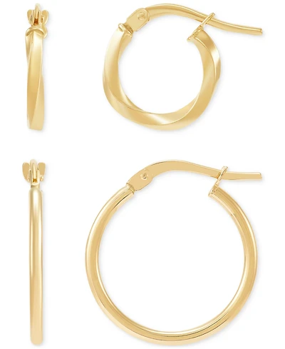 Italian Gold 2-Pc. Set Polished & Twist Style Small Hoop Earrings in 10k Gold