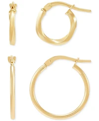 Italian Gold 2-Pc. Set Polished & Twist Style Small Hoop Earrings in 10k Gold