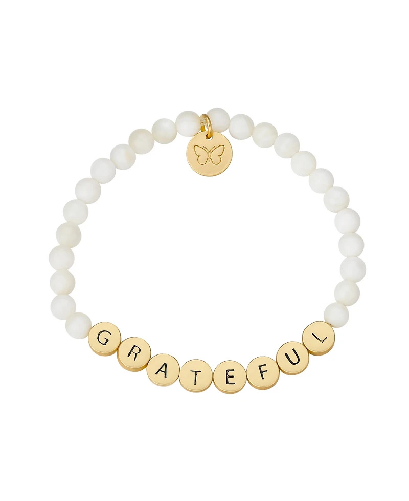 Gold Flash Plated "Grateful" Genuine Stone Stretch Bracelet