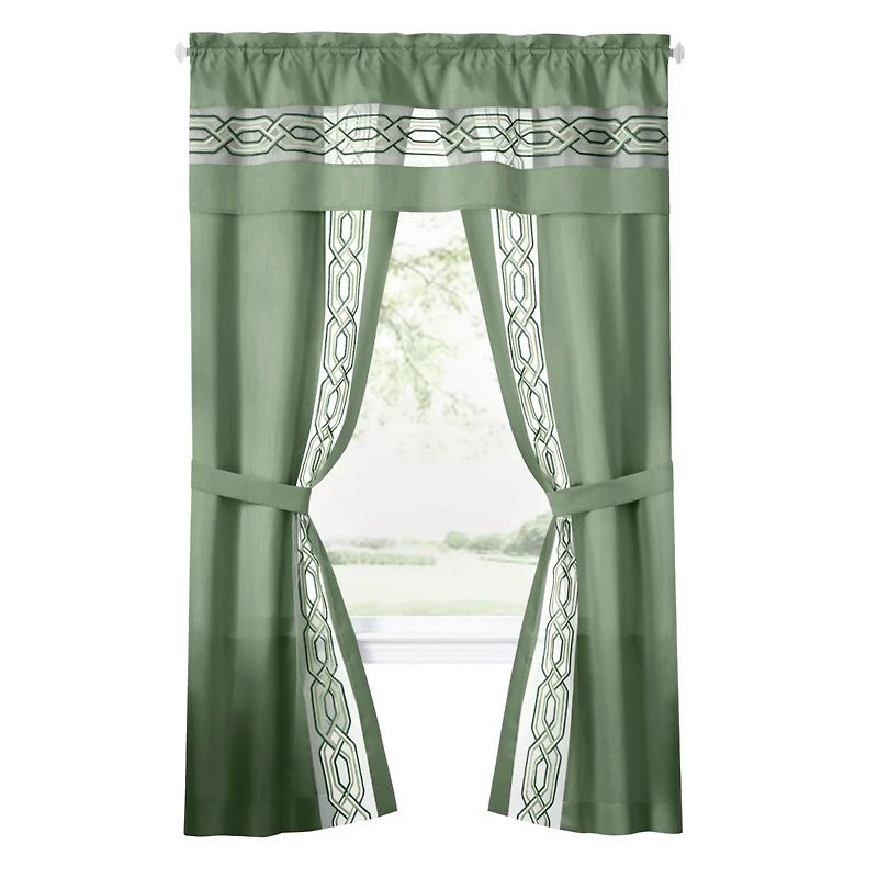Kate Aurora Pacifico 5 Piece Rod Pocket All In One Attached Semi Sheer Window Curtain Panels & Valance Set