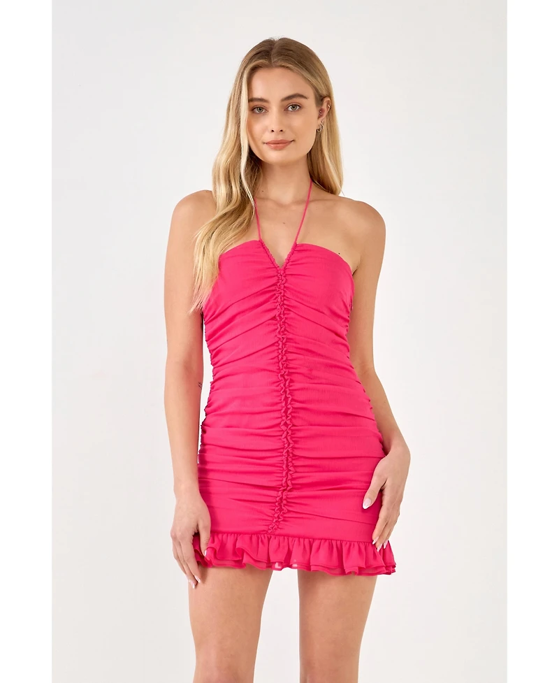 endless rose Women's Ruched Halter Mini Dress