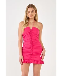 endless rose Women's Ruched Halter Mini Dress