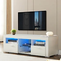 Simplie Fun Modern Tv Stand With Led Lights, High Glossy Front Tv Cabinet