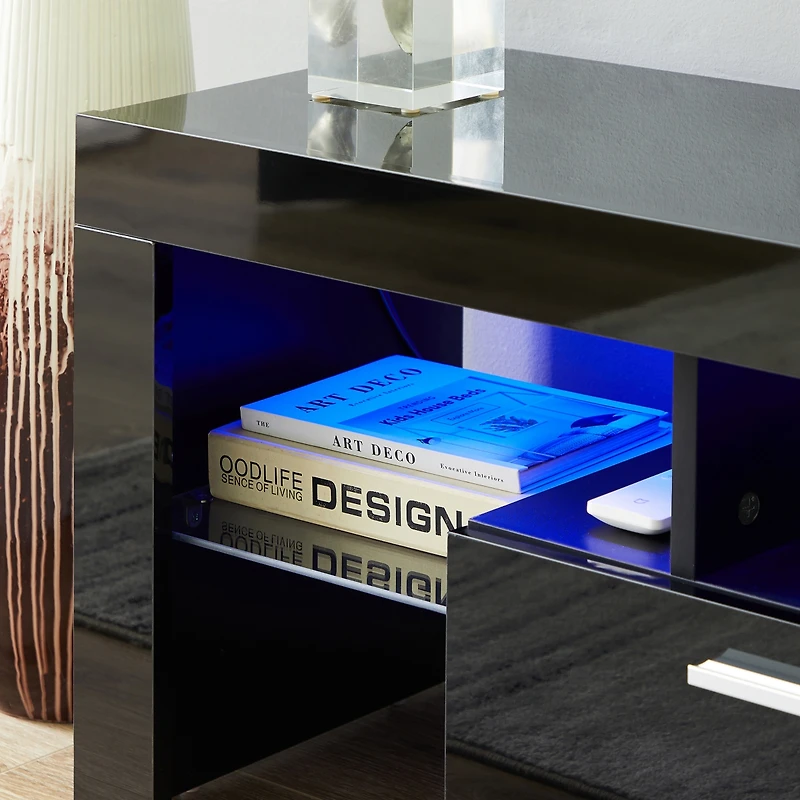 Streamdale Modern Tv Stand With Led Lights, High Glossy Front Tv Cabinet