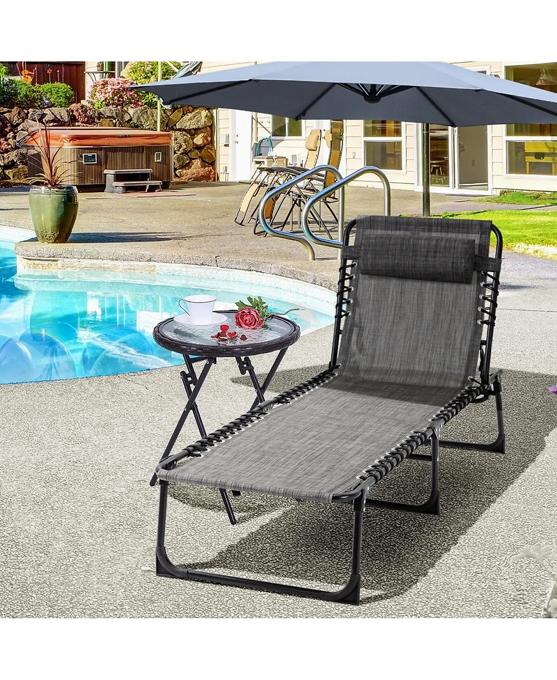 Outsunny Sun Lounger, Folding Chaise Recliner 5-Position Adjustable,