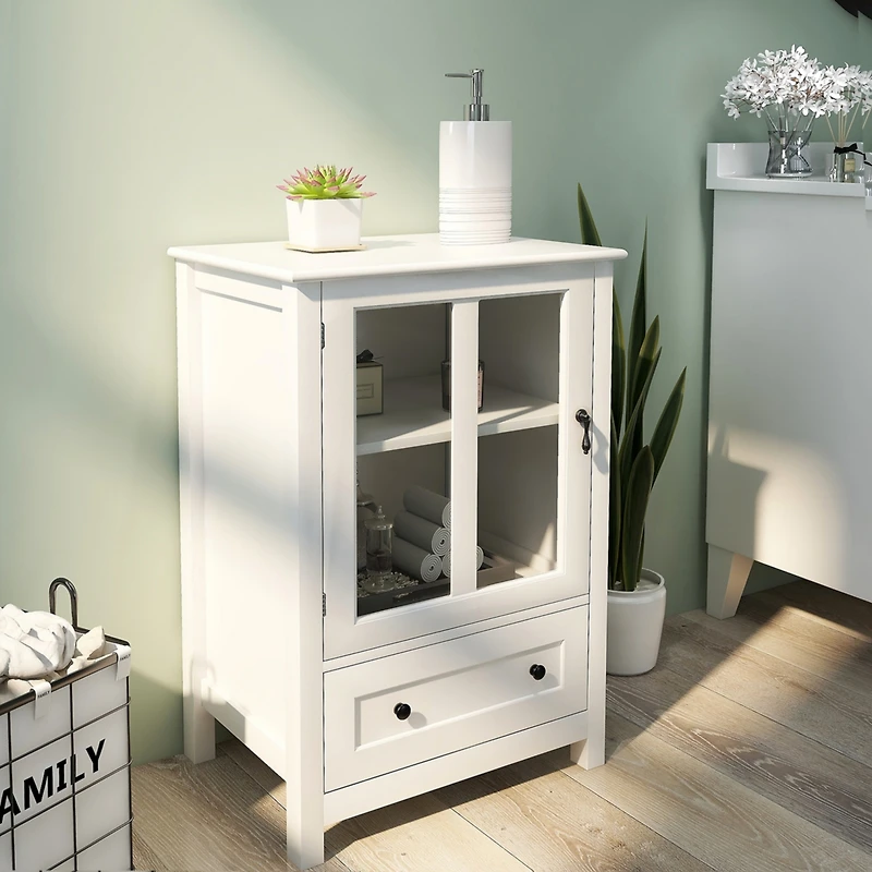 Streamdale Buffet Storage Cabinet With Single Glass Doors And Unique Bell Handle