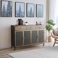 4 Doors Modern Sideboard With 3 Top Drawers, Freestanding Sideboard Storage Cabinet Entryway