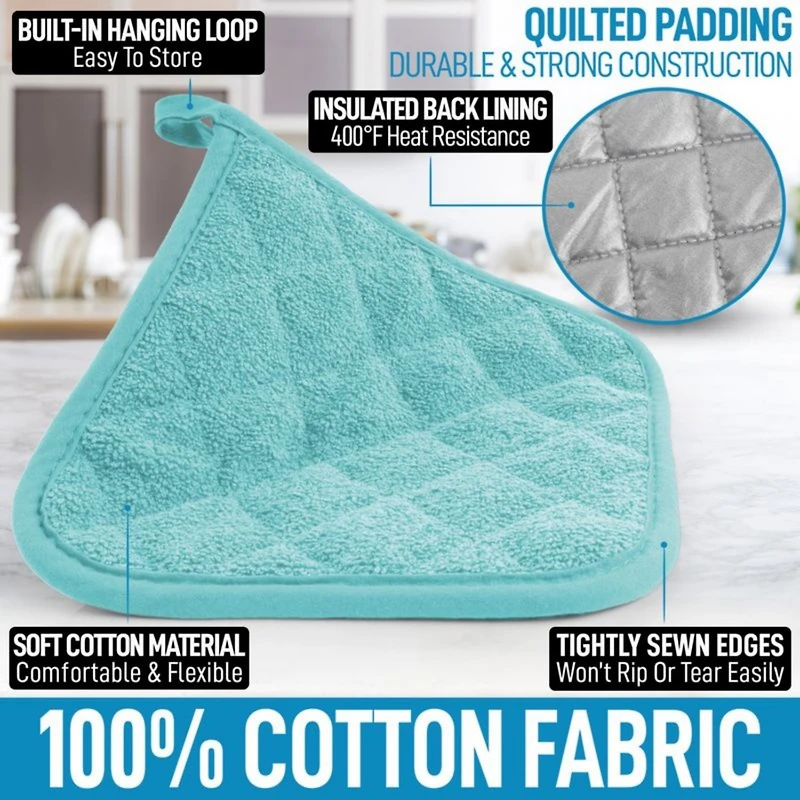 3-Pack Cotton Pot Holders for Kitchen - Heat Resistant, Machine Washable, & Comfortable Grip Oven Hot Pads