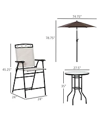 Outsunny 4 Piece Outdoor Patio Dining Furniture Set, 2 Folding Chairs, Adjustable Angle Umbrella, Wave Textured Tempered Glass Dinner Table
