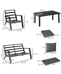 Outsunny 4pc Outdoor Furniture Set, Sofa, 2 Chairs, Table, Cushions,