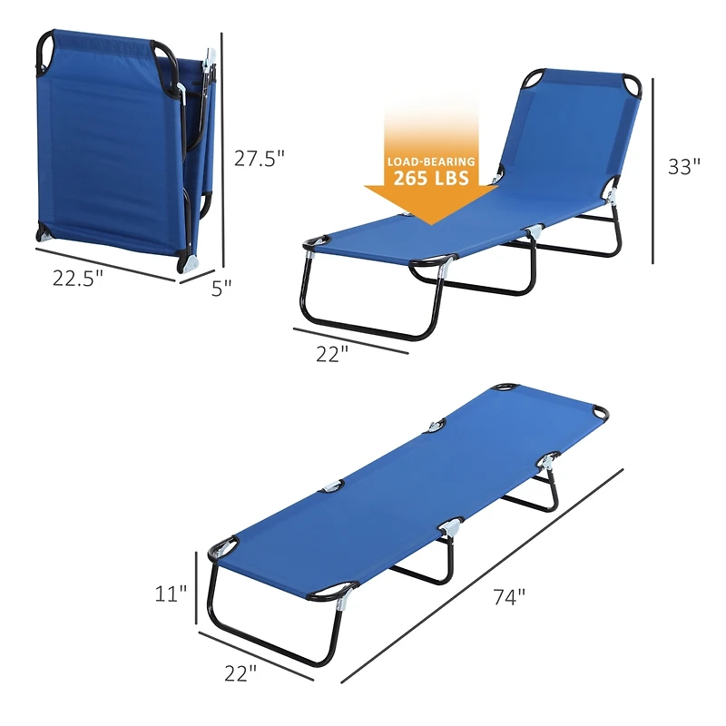 Outsunny Portable Outdoor Sun Lounger, Lightweight Folding Chaise Lounge Chair w/ 5-Position Adjustable Backrest for Beach, Poolside and Patio