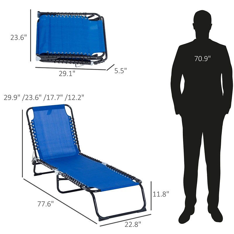 Outsunny Outdoor Folding Chaise Lounge Chair, Portable Lightweight Reclining Garden Sun Lounger with 4-Position Adjustable Backrest for Patio, Deck