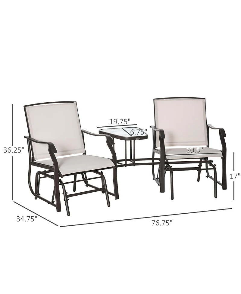 Outsunny Outdoor Glider Chairs with Coffee Table, Patio 2-Seat Rocking Chair Swing Loveseat with Breathable Sling for Backyard, Garden, and Porch