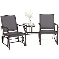 Outsunny Outdoor Glider Chairs with Coffee Table, Patio 2-Seat Rocking Chair Swing Loveseat with Breathable Sling for Backyard, Garden and Porch, Grey