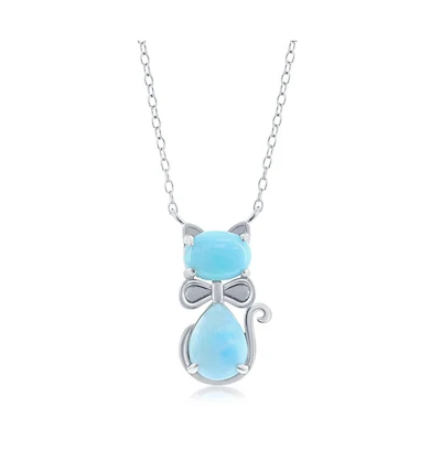 Caribbean Treasures Sterling Silver Larimar Cat Necklace
