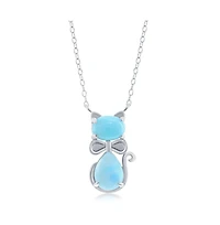 Caribbean Treasures Sterling Silver Larimar Cat Necklace