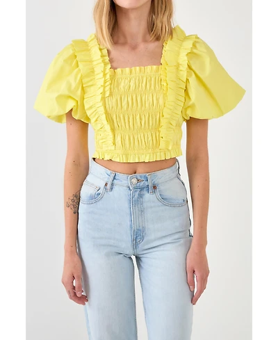 endless rose Women's Smocked Puff Sleeve Top