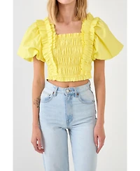 endless rose Women's Smocked Puff Sleeve Top