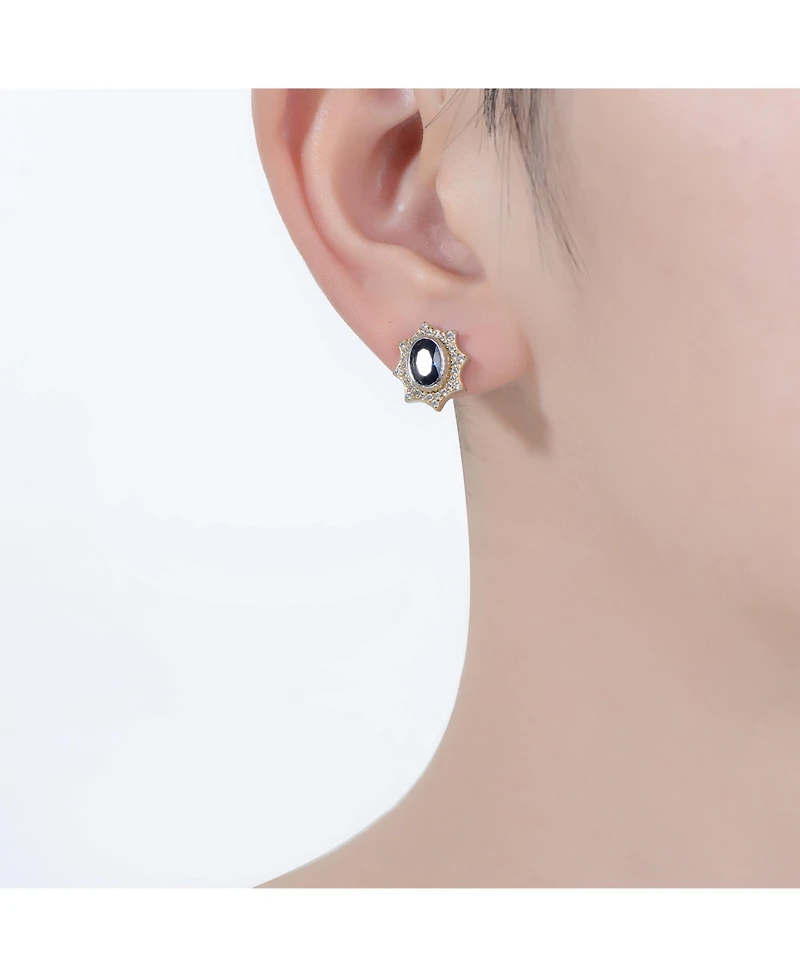 14K Gold Plated Blue Cubic Zirconia Stud Earrings