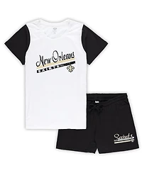 Women's Concepts Sport White, Black New Orleans Saints Plus Downfield T-shirt and Shorts Sleep Set