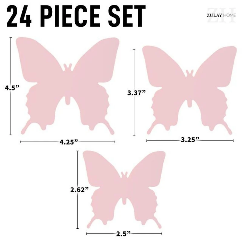 3D Removable Butterfly Wall Decor with 3 Wing Designs - 24pcs