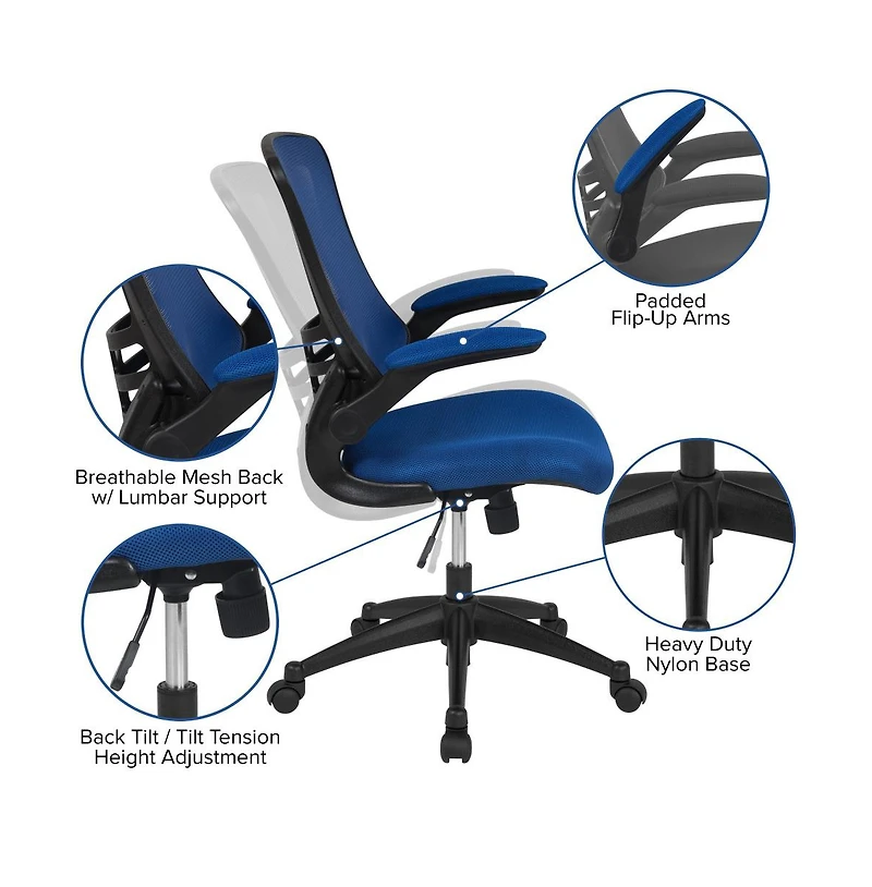 Emma+Oliver Mid-Back Mesh Swivel Ergonomic Task Office Chair With Flip-Up Arms