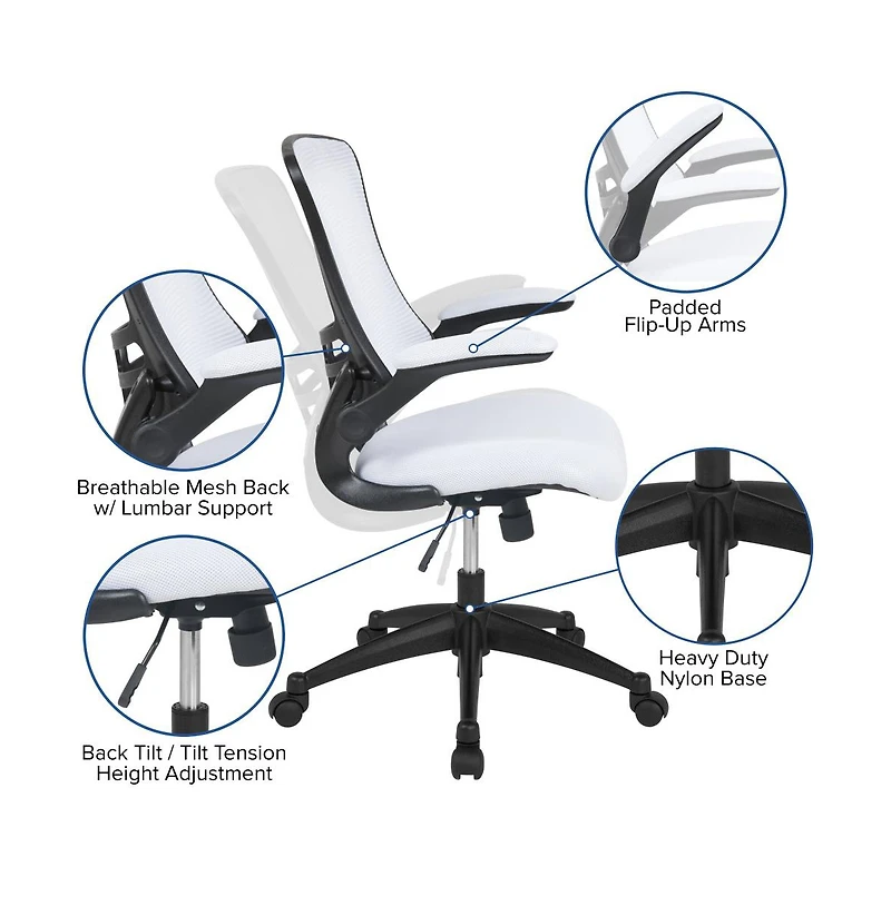 Emma+Oliver Mid-Back Mesh Swivel Ergonomic Task Office Chair With Flip-Up Arms