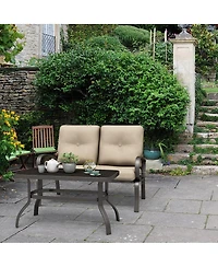 Costway 2 Pcs Patio LoveSeat Coffee Table Set Furniture Bench