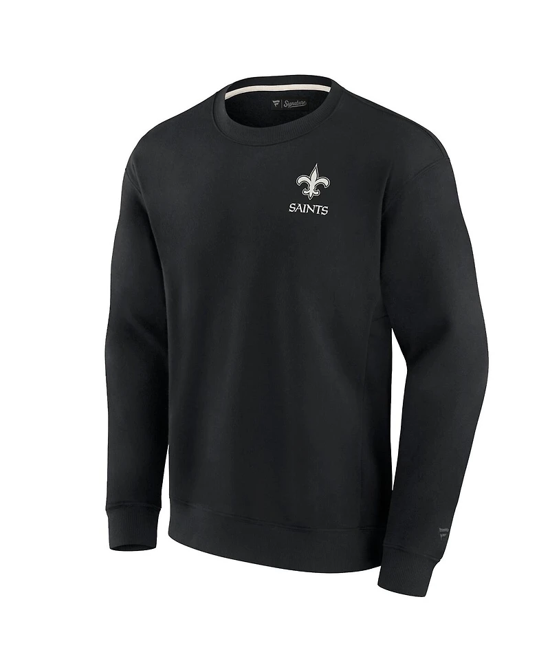 Men's and Women's Fanatics Signature Black New Orleans Saints Super Soft Pullover Crew Sweatshirt