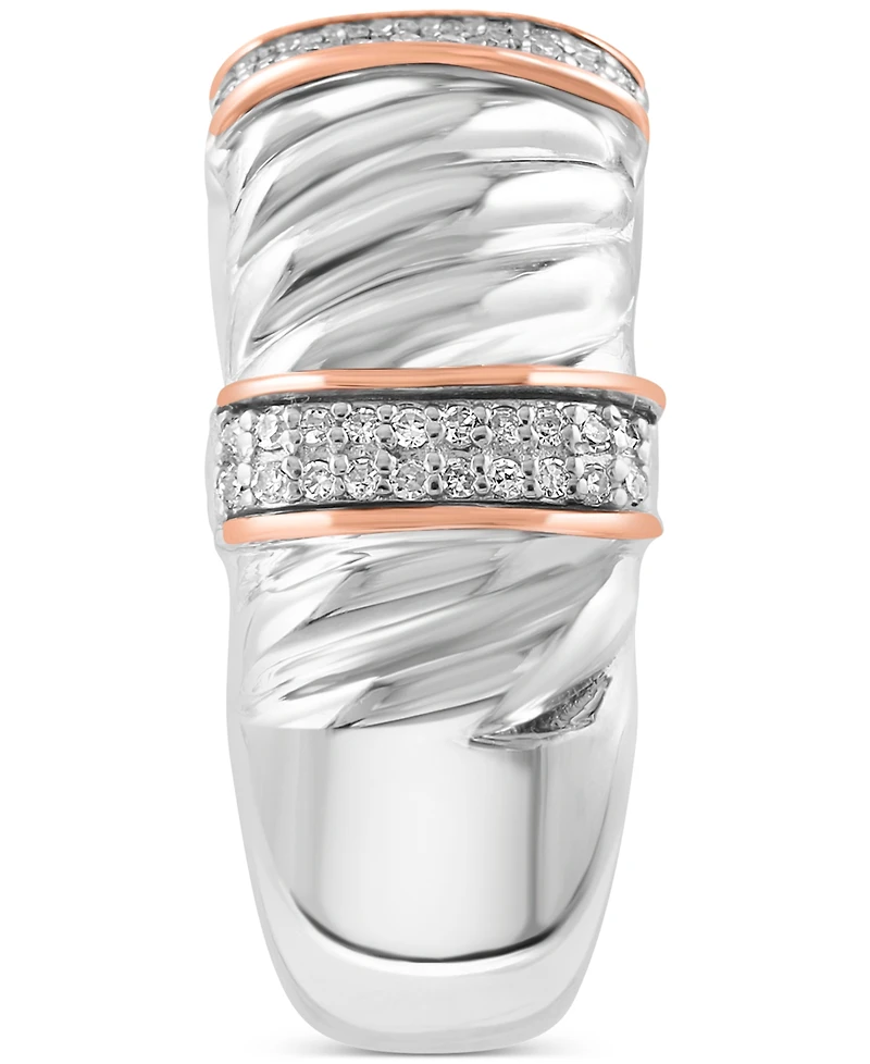 Effy Diamond Contrasting Vertical Bar Ring (1/6 ct. t.w.) in Sterling Silver & 14k Rose Gold-Plate
