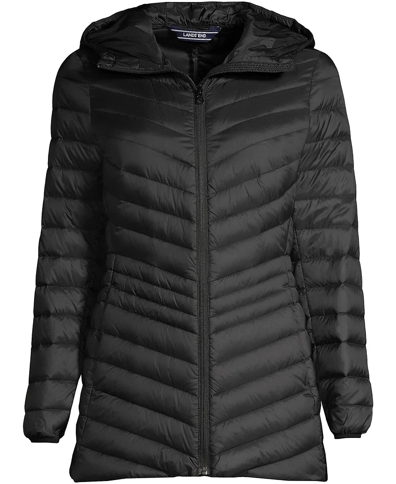 Lands' End Plus Wanderweight Packable Down Hooded Long Jacket
