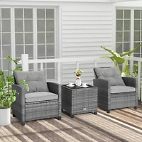 3PCS Patio Rattan Furniture Bistro Set Cushioned Sofas Side Table Armrest