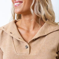 Hope & Henry Women's Long Sleeve Wide Collar Belted Sweater Dress