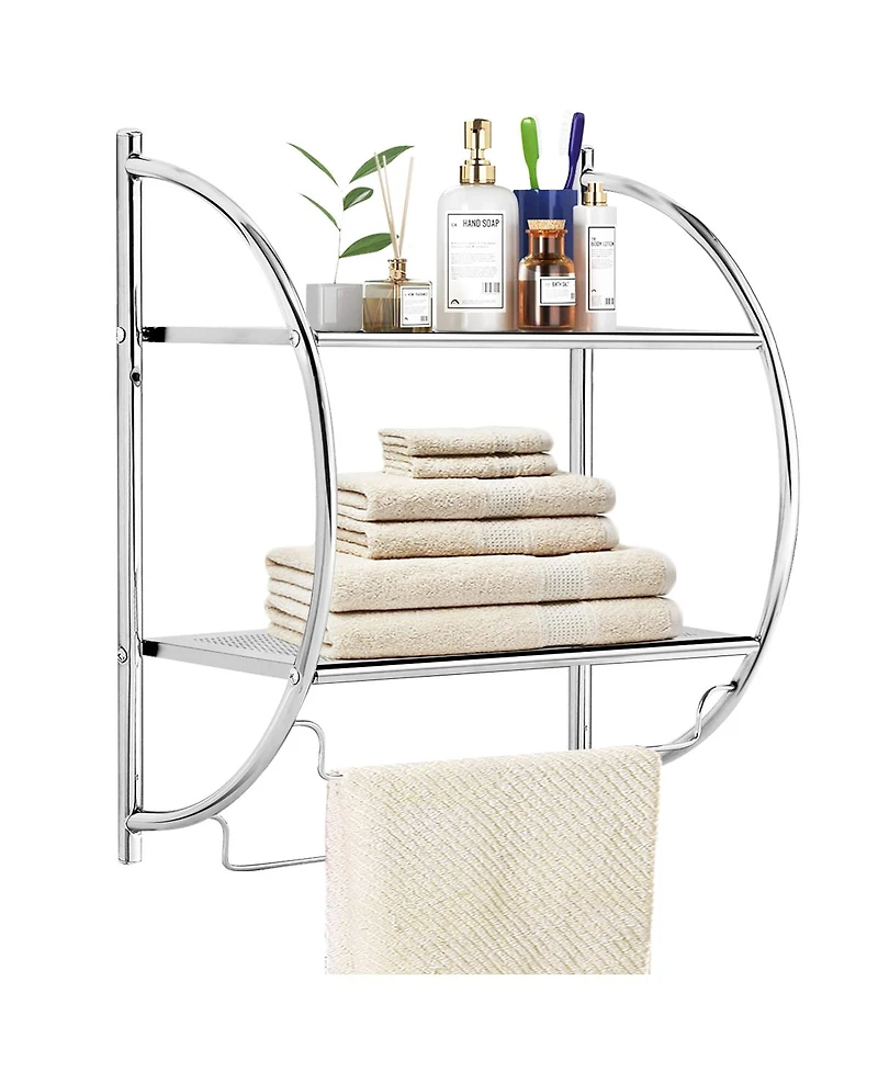 2 Tier Wall Mount Shower Organizer Toilet Bathroom Storage Rack Holder Towel Bar